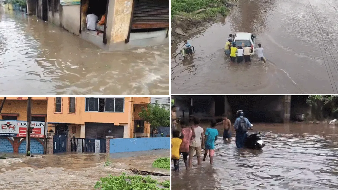 টানা বৃষ্টিতে জলমগ্ন দুর্গাপুরের একাধিক এলাকা, ব্যাহত যান চলাচল