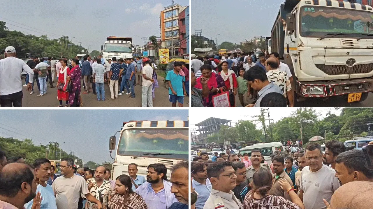 নো-এন্ট্রিতে বেপরোয়া ডাম্পারের  ধাক্কা বাইকে, পথ অবরোধ উত্তেজনা