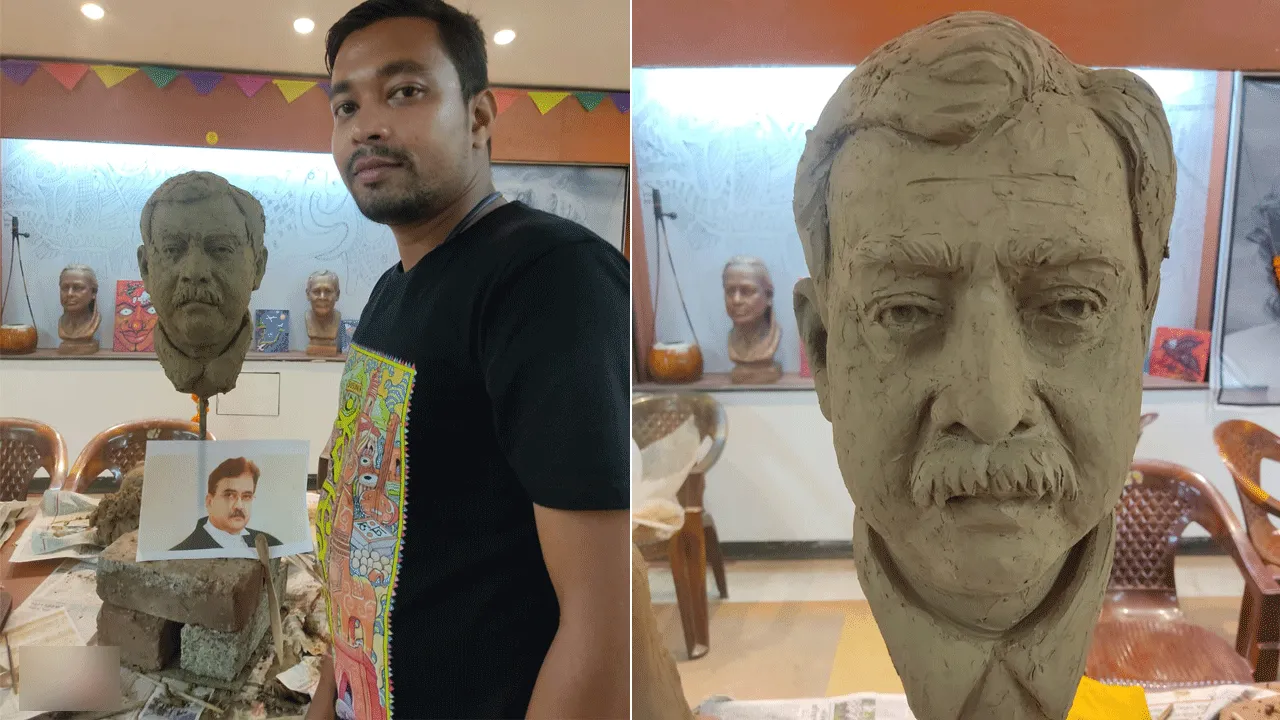 বিচারপতি অভিজিৎ গঙ্গোপাধ্যায়ের মূর্তি তৈরি করে নজর কাড়লেন তরুণ শিল্পী