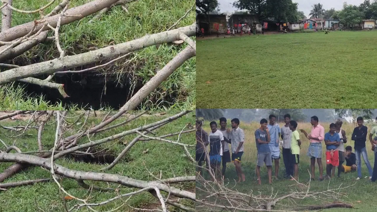 এলাকার খেলার মাঠে ধস, আতঙ্কে স্থানীয়রা