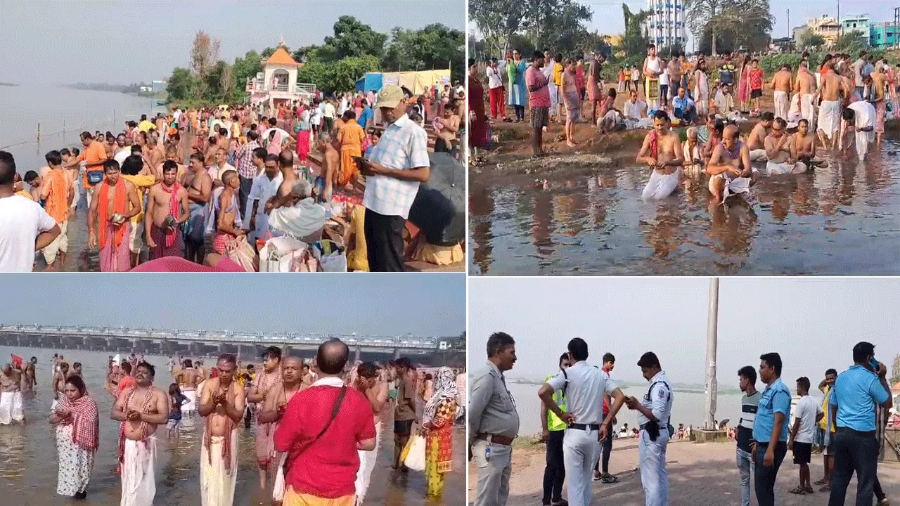 মহালয়ার তর্পণে দামোদর ও গন্ধেশ্বরী নদে মানুষের ঢল