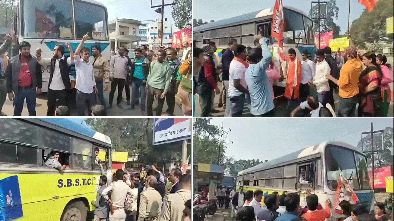 দক্ষিণবঙ্গ রাষ্ট্রীয় পরিবহণ সংস্থার বিরুদ্ধে দুর্নীতির অভিযোগ তুলে দুর্গাপুরে বিজেপির বিক্ষোভ
