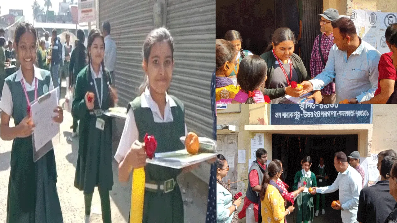 মাধ্যমিক পরীক্ষার্থীদের গোলাপ এবং কমলালেবু প্রদান পুর প্রতিনিধির