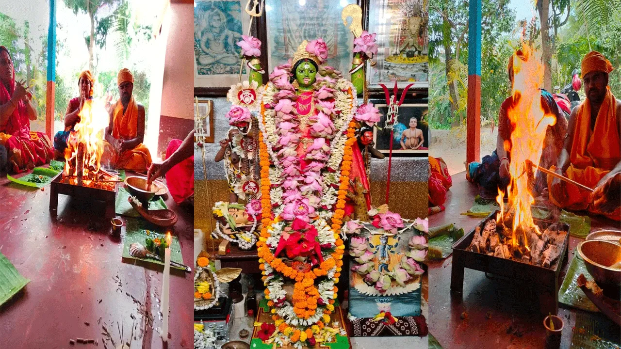 বৃষ্টির আশায় বিশ্বশান্তি যজ্ঞ সবুজ কালীমন্দিরে