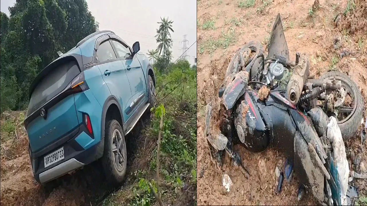 চার চাকা গাড়ির টায়ার ফেটে দুর্ঘটনা