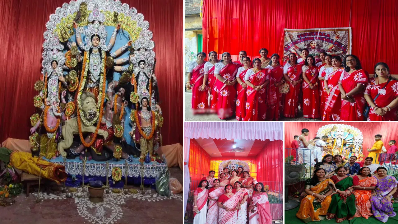 মহিলা পরিচালিত দুর্গাপুজোয় মেতে উঠল আমবাগান-তেঁতুলতলাবাসীরা