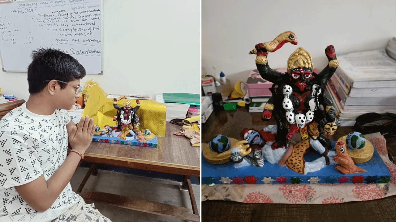 নিজের হাতেই কালীমূর্তি তৈরি করল গুসকরার ক্ষুদে