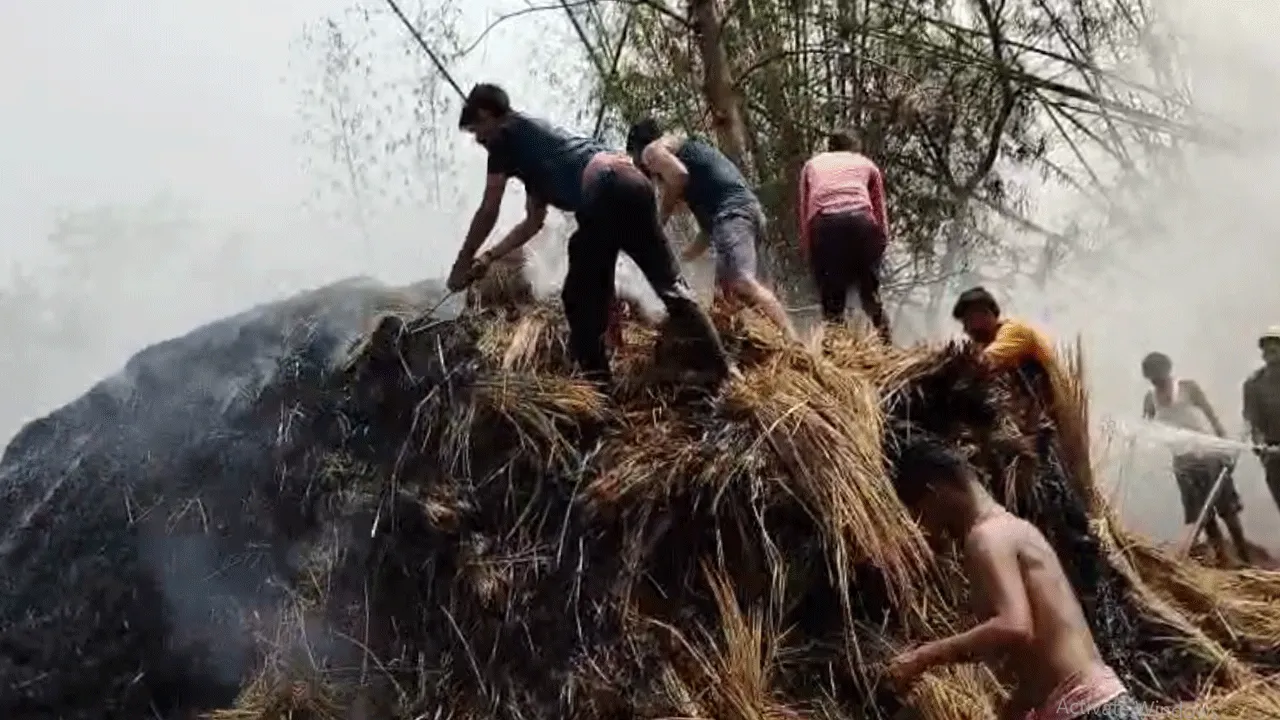 ছাতনায় ভয়াবহ আগুন, পুড়ে ছাই ৩ টি খড়ের পালুই
