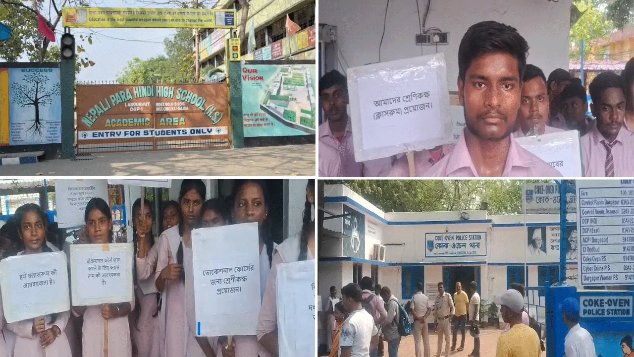 তীব্র গরম ও দাবদাহ উপেক্ষা করে দুর্গাপুরে পড়ুয়াদের প্রতিবাদ কর্মসূচি
