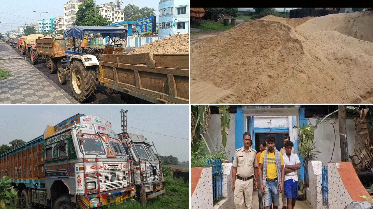 দামোদর নদী ঘাটে পুলিশের অভিযান, আটক বালি বোঝাই ১১ টি ট্রাক্টর, ধৃত ৮