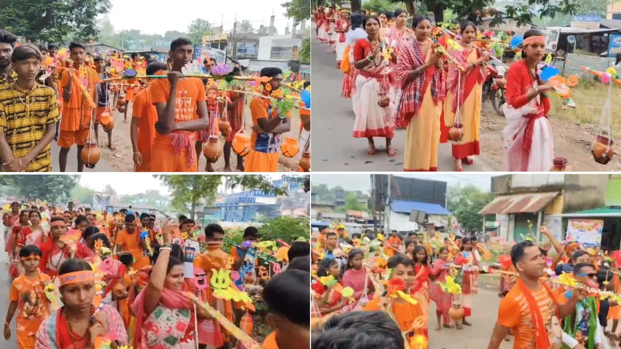 মুকুটমণিপুরের কংসাবতী জলাধার থেকে জল নিয়ে যাত্রা শিব ভক্তদের