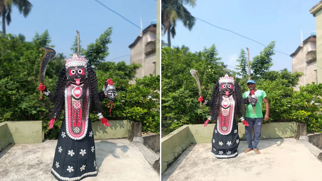 চলমান কালীমূর্তি তৈরি করে চমকে দিলেন গুসকরার শিক্ষক