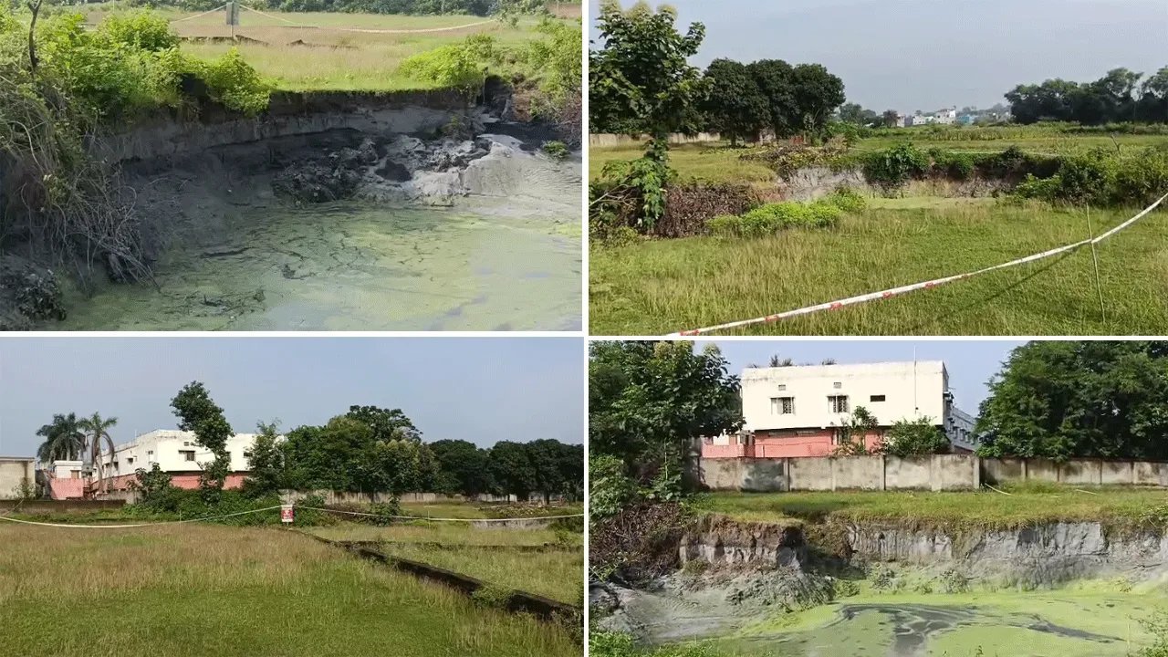 রানিগঞ্জে আচমকা ধস, বসে গেল স্কুল ও খেলার মাঠের পাশে মাটির, আতঙ্ক