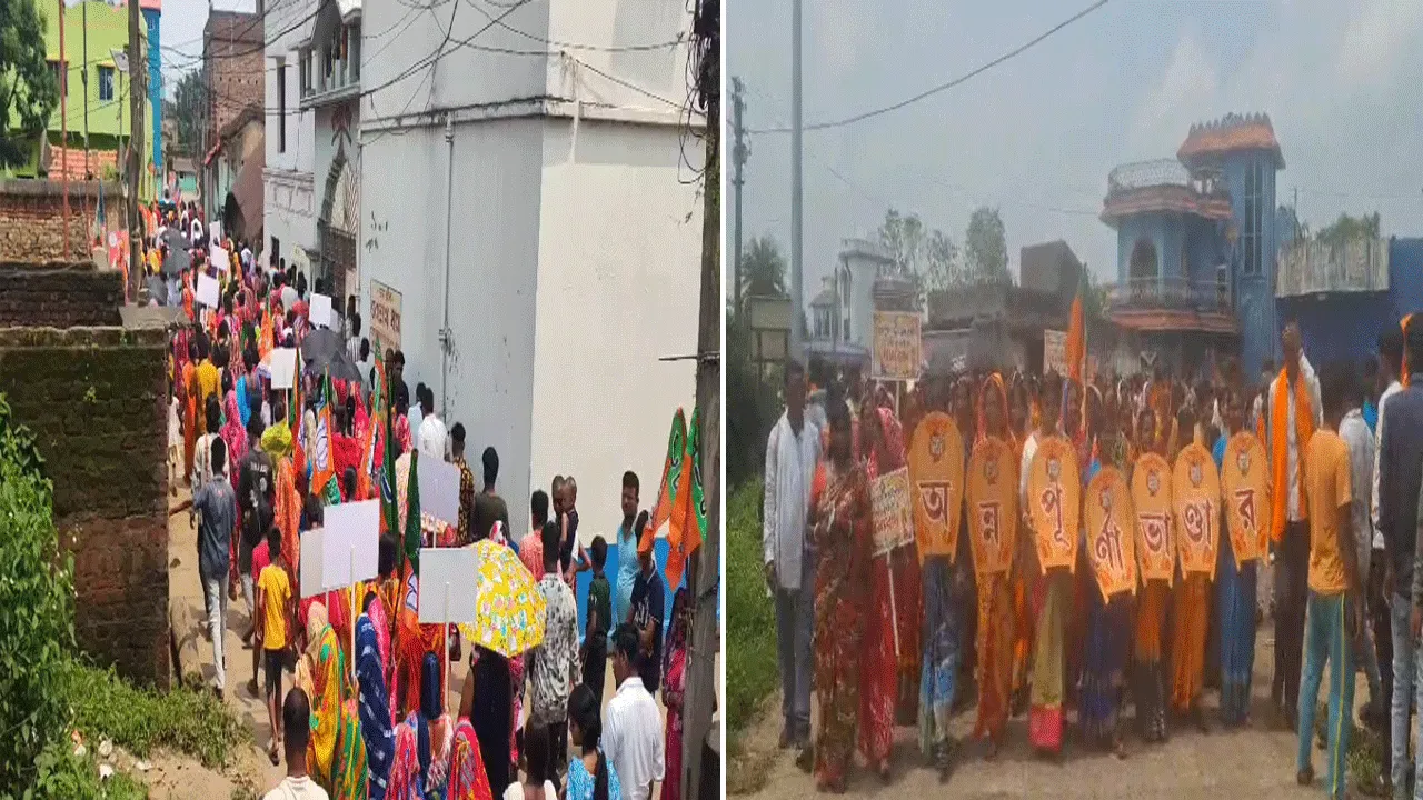 অন্নপূর্ণা ভাণ্ডারের টাকা পেয়ে রাজ্য সরকারকে ধন্যবাদ জানিয়ে মহিলাদের মিছিল
