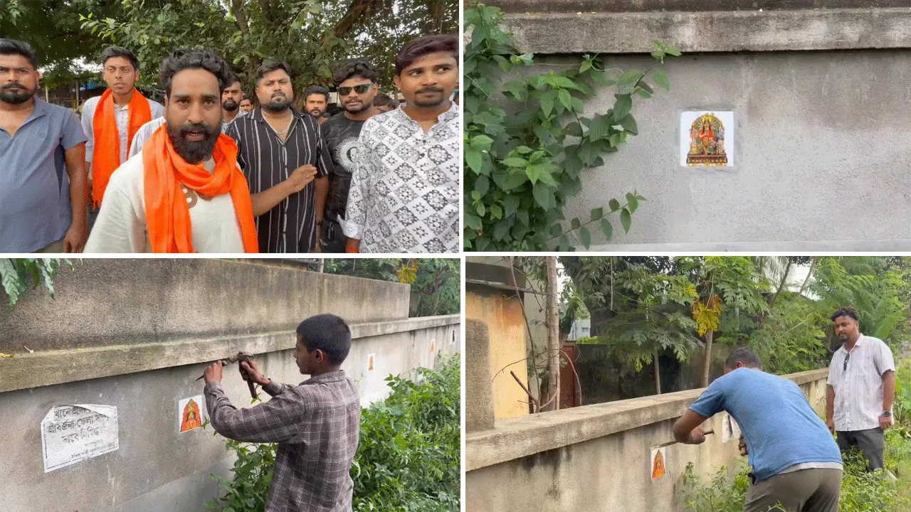 নোংরা জায়গায় দেব-দেবীর ছবি লাগানোর প্রতিবাদে সরব বজরং দল