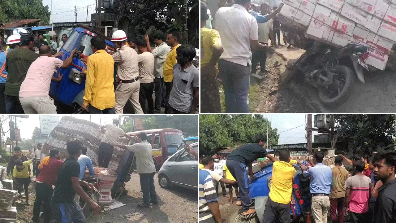 নিয়ামতপুরে বেহাল রাস্তায় উল্টালো অতিরিক্ত মালবোঝাই অটো, চাপা পড়ে জখম বাইক আরোহী