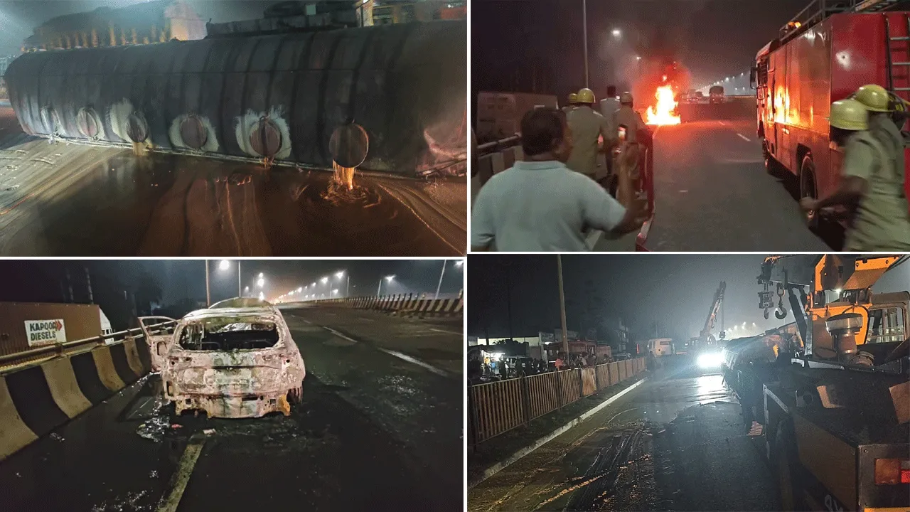 রানীগঞ্জে মাঝরাতে জোড়া দুর্ঘটনা, চলন্ত গাড়িতে আগুন, কেমিক্যাল ট্যাঙ্কার উল্টে বিপর্যয়