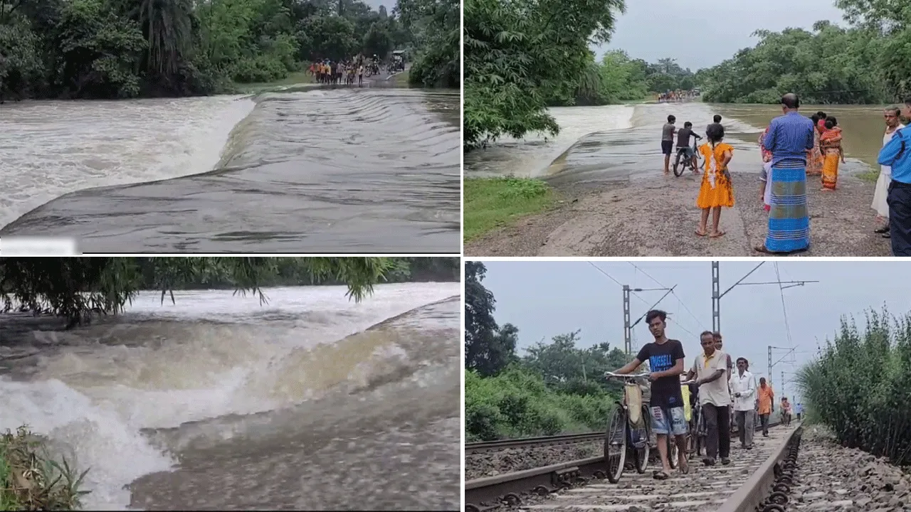কজওয়ের উপর বইছে জল, যোগাযোগ বিচ্ছিন্ন মেজিয়া- ছাতনা রাজ্য সড়কে