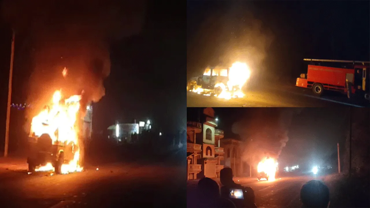 বাইক ও বোলেরো গাড়িতে সংঘর্ষ, মুহূর্তে আগুন