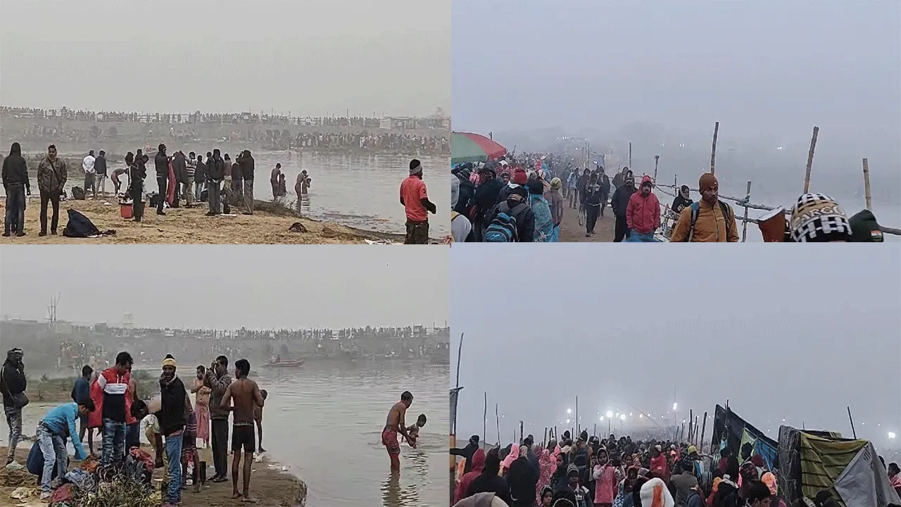 কুয়াশাচ্ছন্ন কনকনে শীতে পূর্ণ মকর স্নান