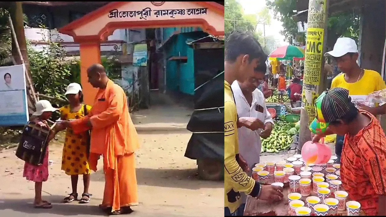 তীব্র গরমে যাত্রীদের সরবত প্রদান তোতাপুরী রামকৃষ্ণ আশ্রমের