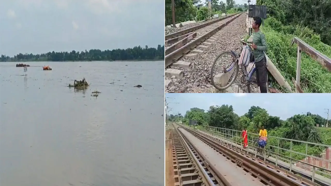 ভেসেছে সেতু, ঝুঁকি নিয়ে রেললাইন পারাপার