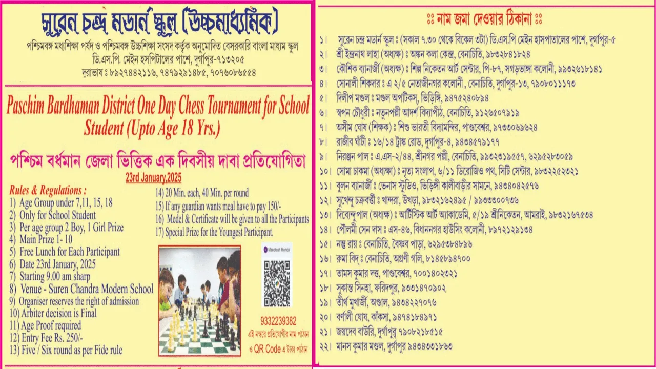 বিশ্ববরেণ্য নেতাজি সুভাষচন্দ্র বসুর জন্মদিনে দাবা প্রতিযোগিতার আয়োজন