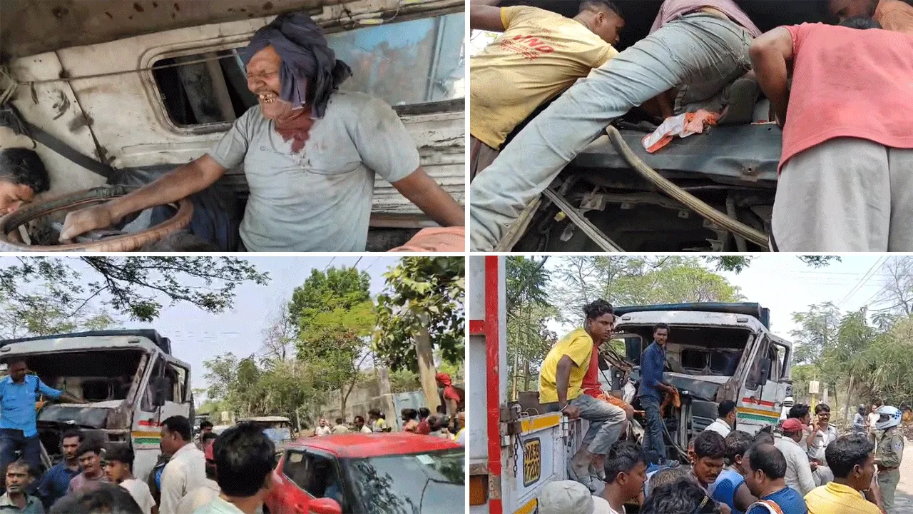 ডাম্পার ও লরির সংঘর্ষ, কেবিনে আটকে পড়লেন চালক