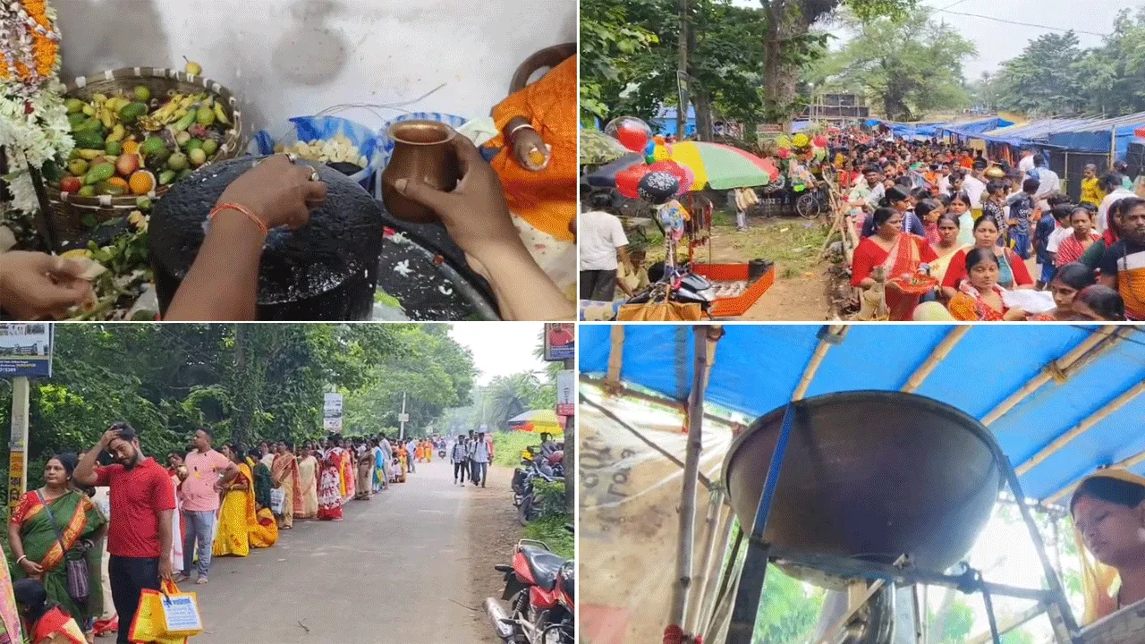 ভিড় এড়াতে গর্ভগৃহের বাইরে থেকেই বাবার মাথায় জল রাঢ়েশ্বর শিব মন্দিরে