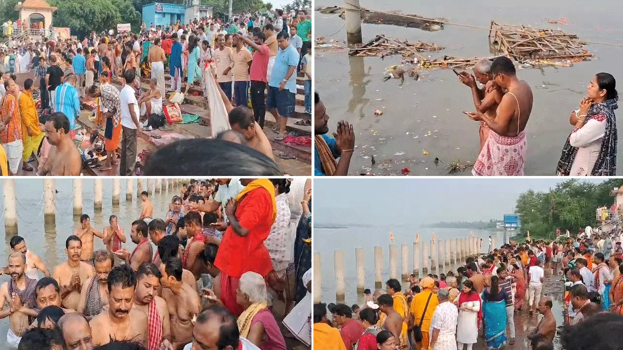 অজয়-দামোদর ঘাটে তর্পণের ঢল
