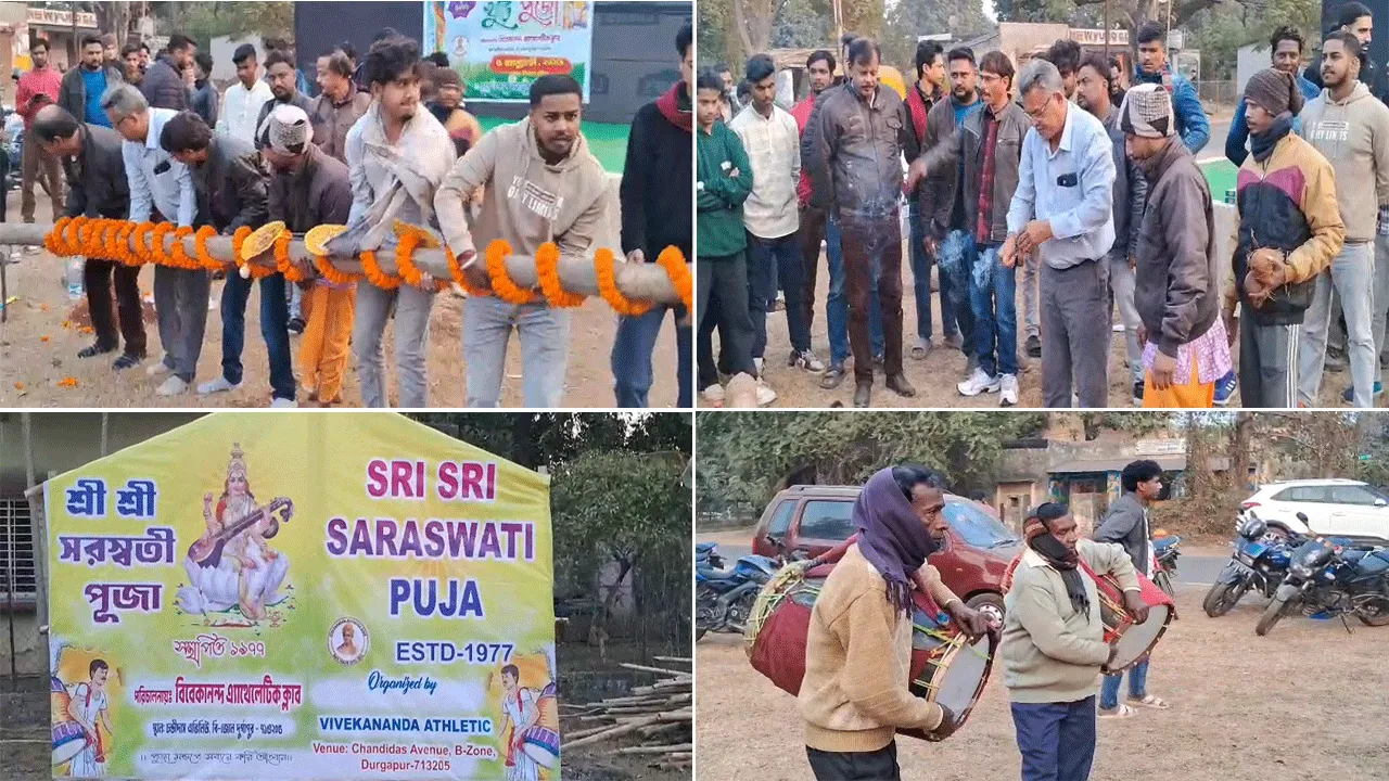 সরস্বতী পুজোয় অভিনব থিম ইস্পাত নগরীর ক্লাবের