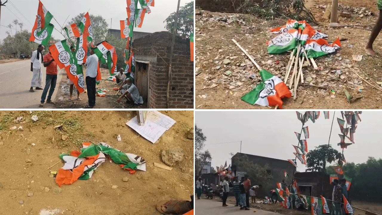 দলীয় পাতাকা অবমাননার অভিযোগ, জেলায় জেলায় তৃণমূল-বিজেপি তরজা