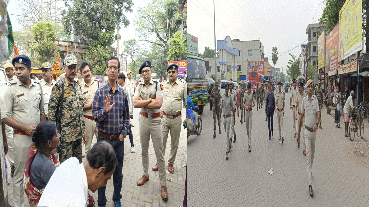 গুসকরায় কেন্দ্রীয় বাহিনীর সাথে রুট মার্চ