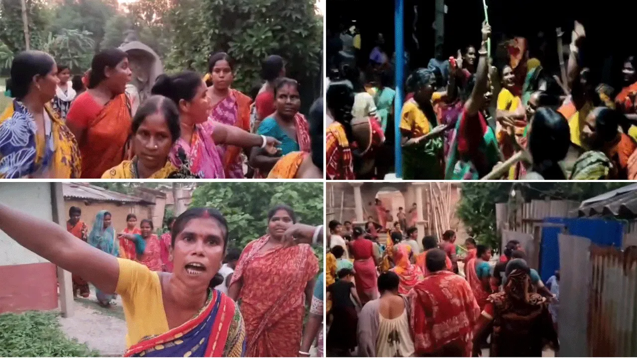 লাঠি হাতে মদের ঠেক ও গাঁজার আড্ডায় অভিযান চালাল প্রমিলা বাহিনী
