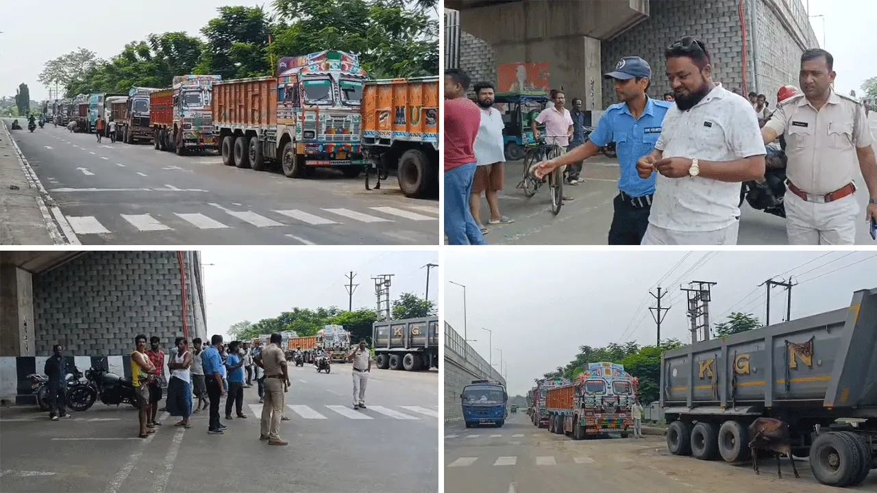 পাচার রুখতে বালি গাড়ি আটকে বিক্ষোভ বিজেপি কর্মীদের