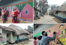 বর্ষবরণে রঙিন শিউলিবনা, দেওয়ালচিত্রে ফুটে উঠছে আদিবাসী সংস্কৃতি