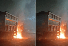 কয়লা বোঝাই ডাম্পারে আচমকাই আগুন,আতঙ্ক