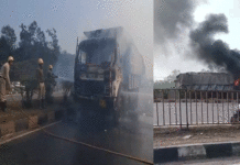 জাতীয় সড়কে চলন্ত ডাম্পারে দাউ দাউ করে জ্বলে উঠল আগুন